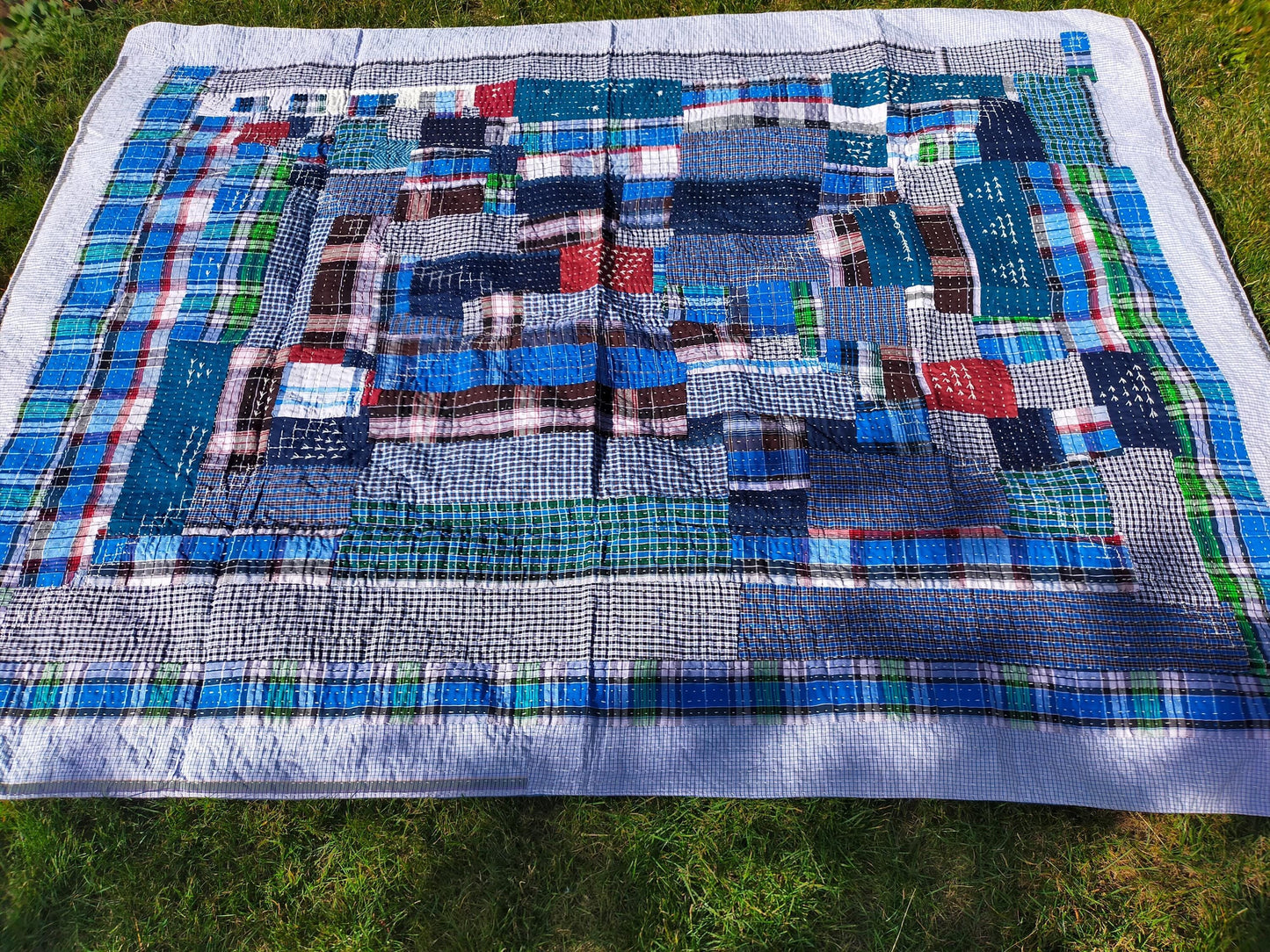 Hand-Stitched Naturally Dyed Kantha Godhari Patchwork Quilt From Maharashtra Made From Cotton Offcuts