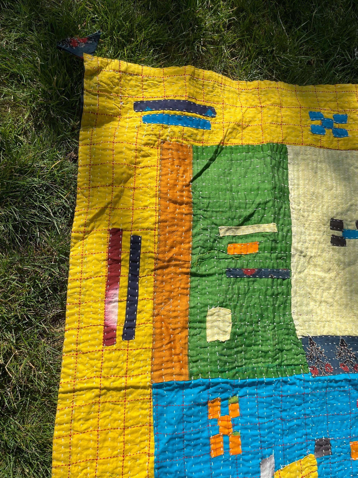 Siddi Tribal Patchwork Kavand Kantha Kawandi Quilted Blanket Made With Recycled Cotton In India