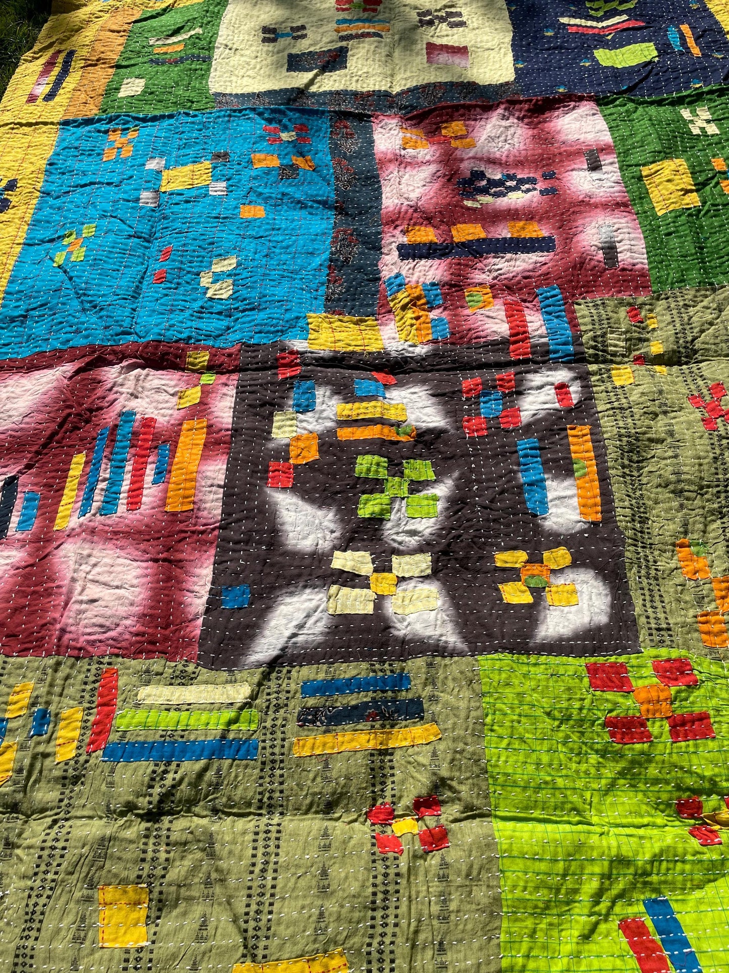 Siddi Tribal Patchwork Kavand Kantha Kawandi Quilted Blanket Made With Recycled Cotton In India