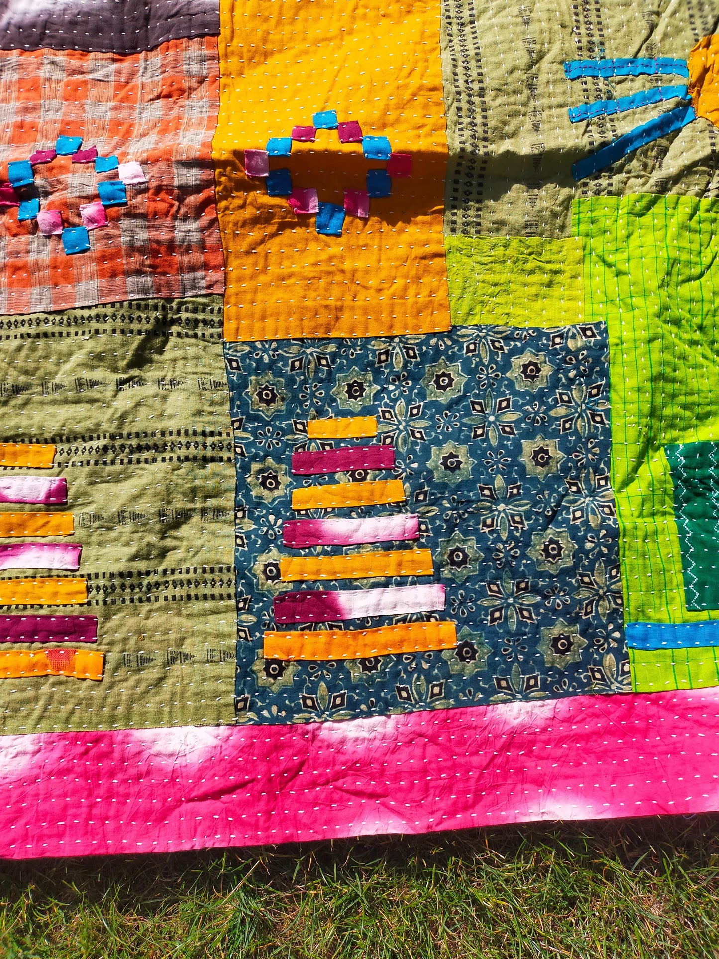 Tribal Siddi Patchwork Kantha Kawandi Kavand Quilted Blanket Made With Recycled Cotton In India