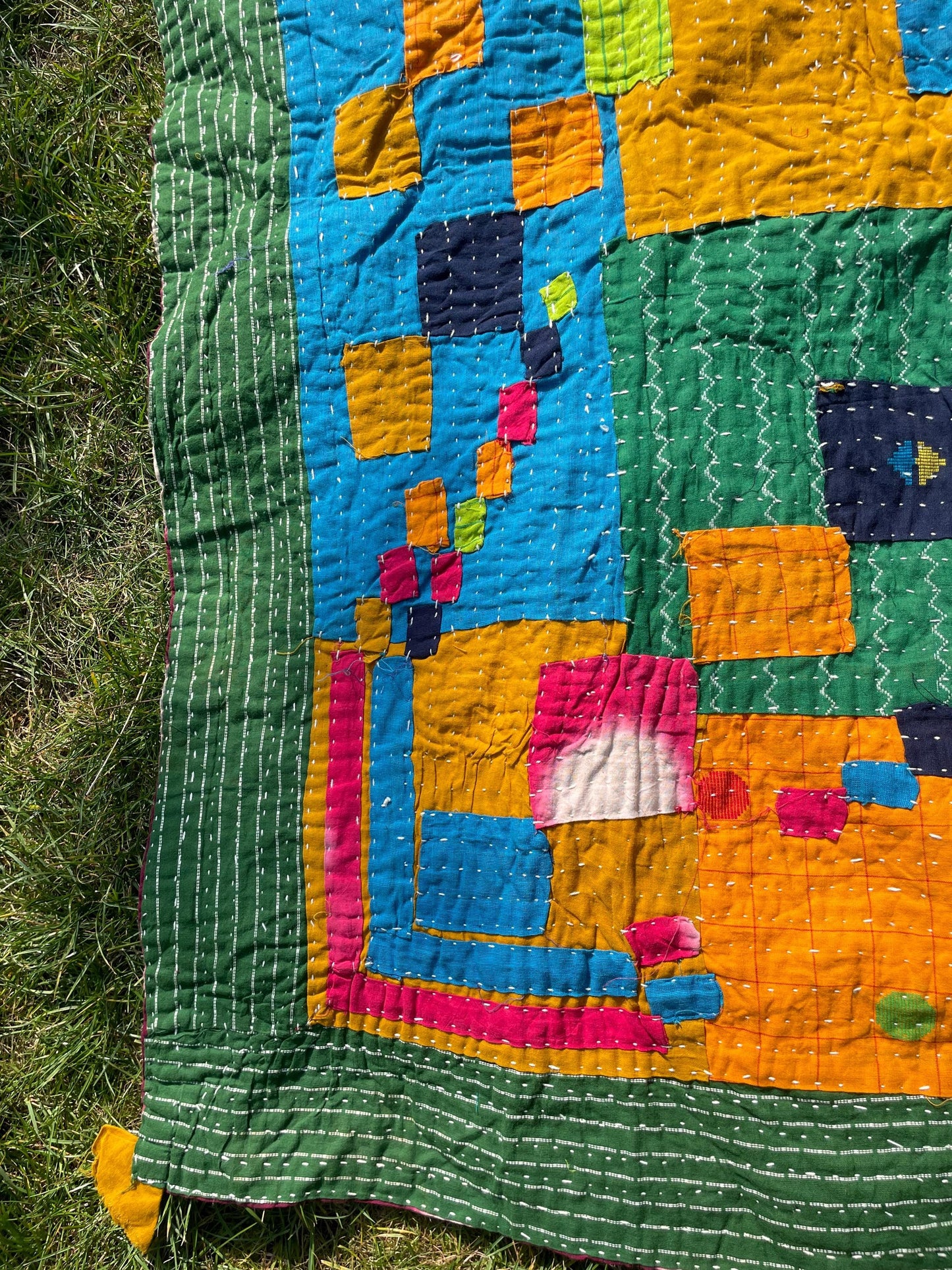 Siddi Kawandi Tribal Patchwork Kantha Kavand Quilted Blanket Made With Recycled Cotton In India