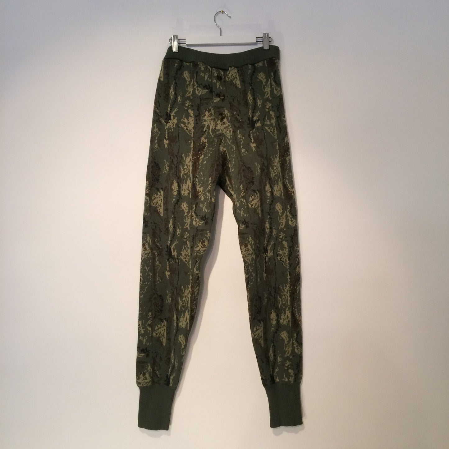 Cork print khaki wool and cotton long johns. Camo green