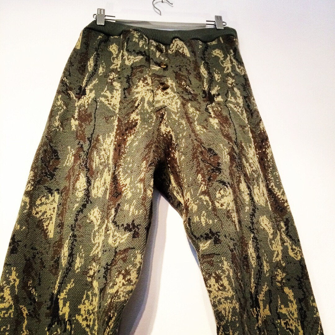 Cork print khaki wool and cotton long johns. Camo green