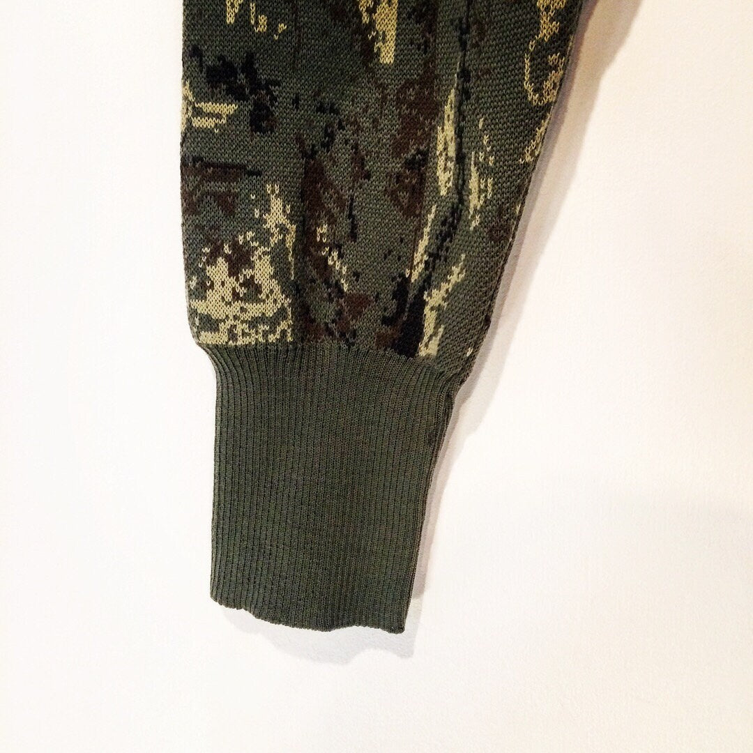 Cork print khaki wool and cotton long johns. Camo green