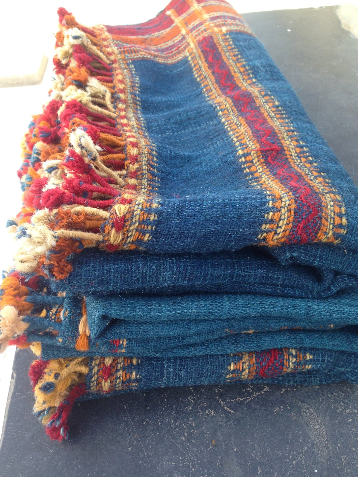 Handwoven Desi Wool (indian wool) Indigo Shawls/Throws From Kutch Gujarat - Handloom