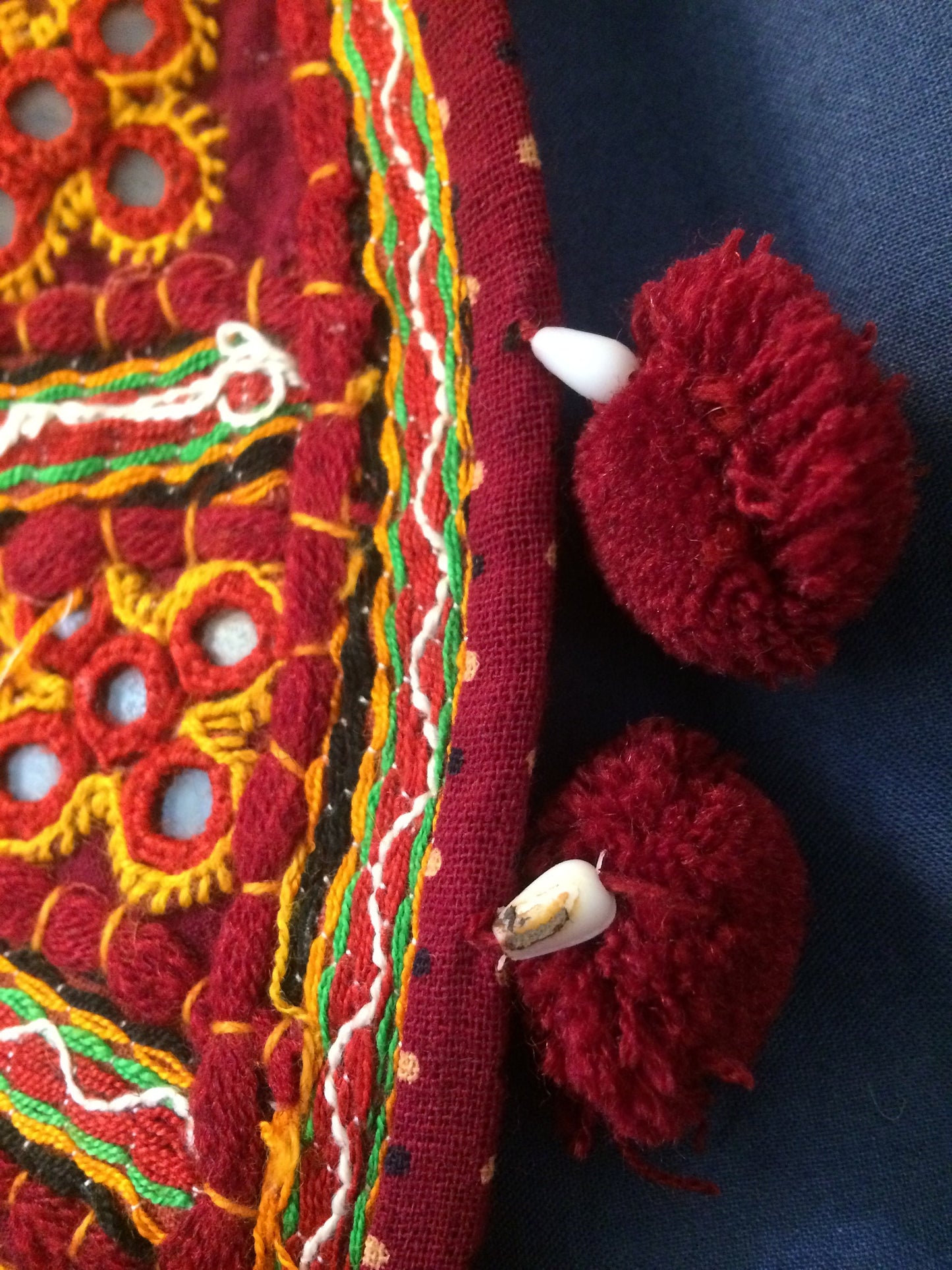 Banjara gipsy mirror work red tablecloth from Kutch.