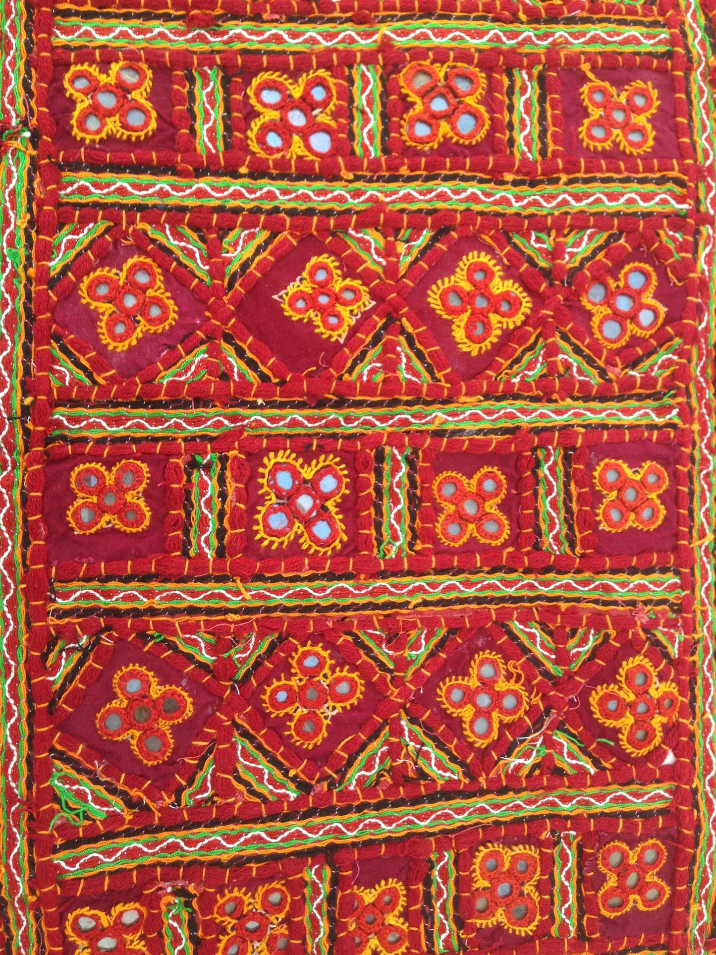 Banjara gipsy mirror work red tablecloth from Kutch.