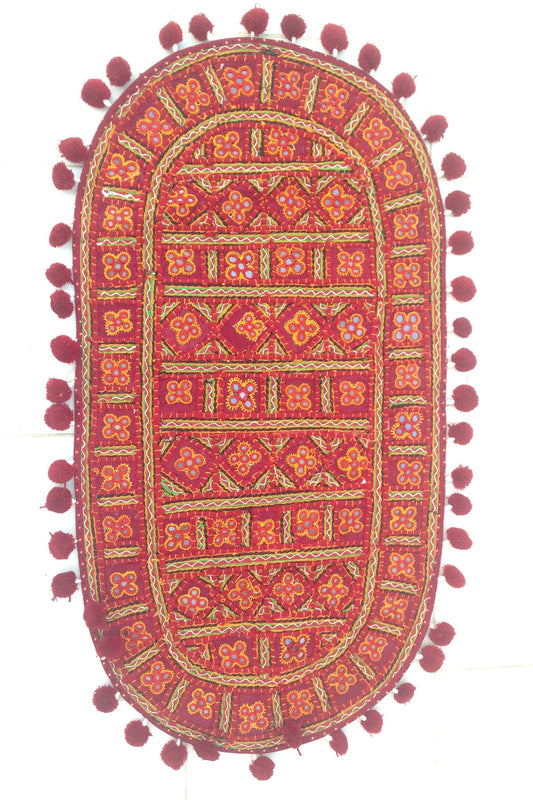 Banjara gipsy mirror work red tablecloth from Kutch.