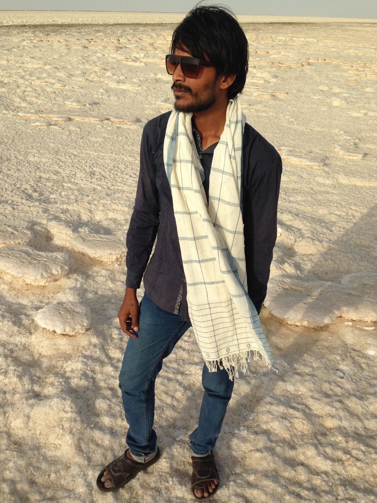 Natural Organic Kala Cotton Hand Woven Scarf From Kutch