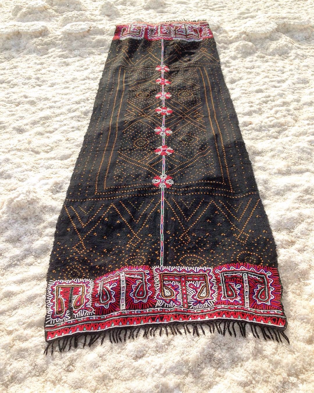 Vintage Wool Rabari Shawl/Throw With Hand Embroidery, Mirror Work and Tie Dye