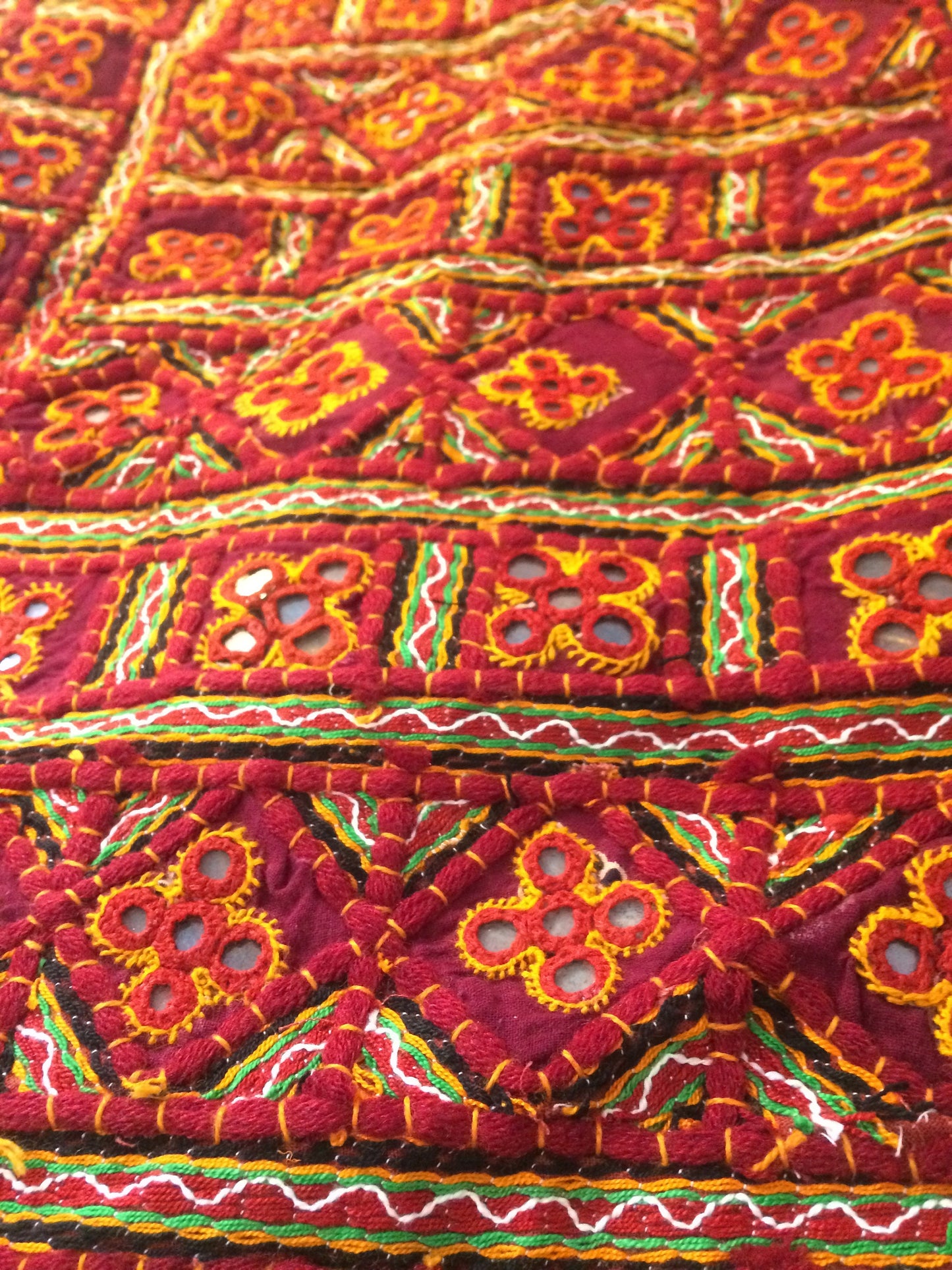 Banjara gipsy mirror work red tablecloth from Kutch.
