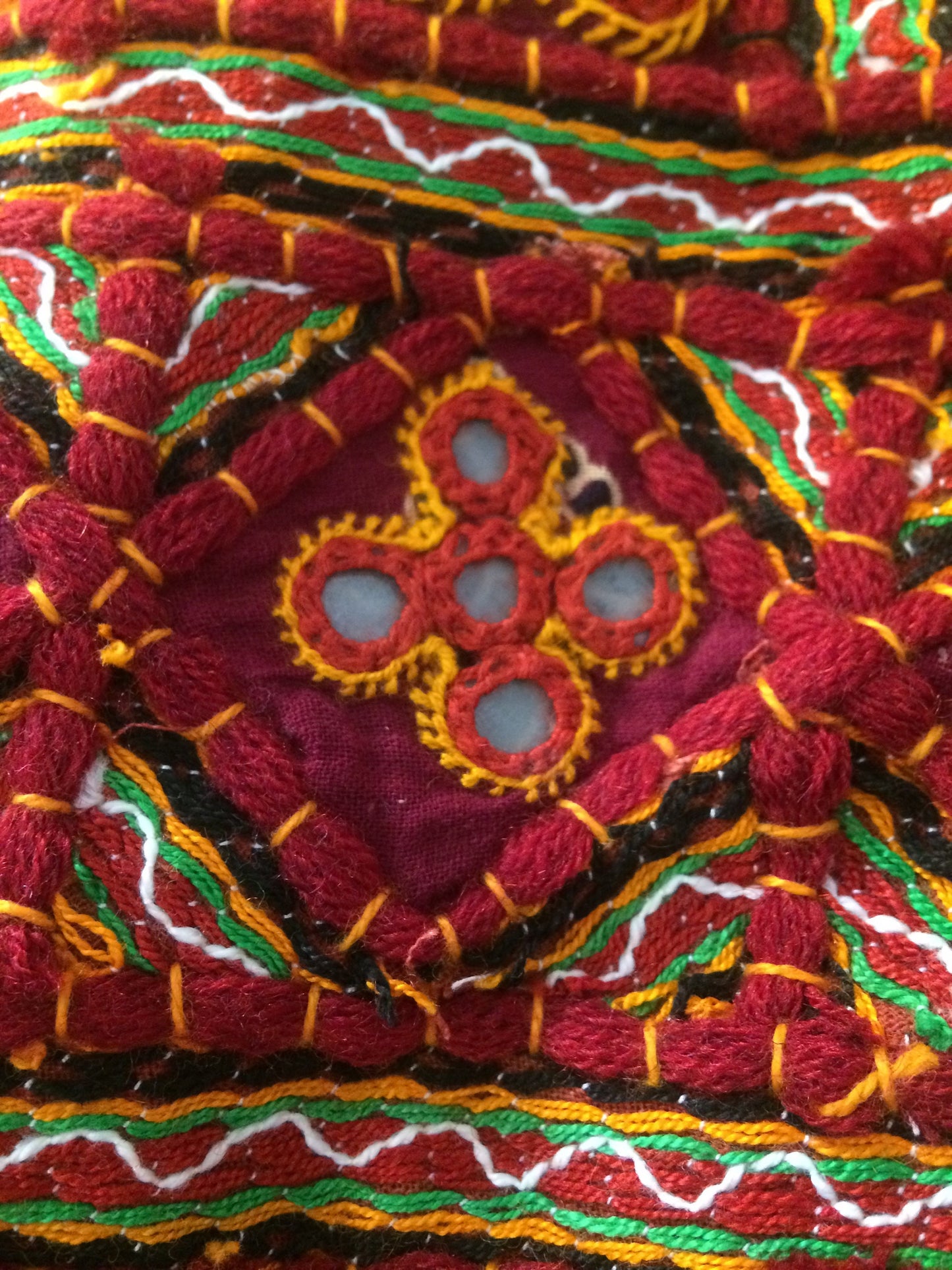 Banjara gipsy mirror work red tablecloth from Kutch.