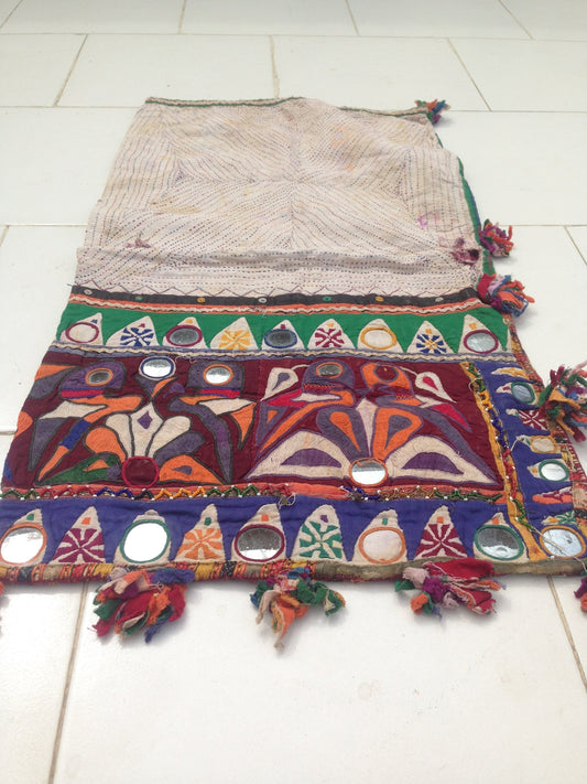 Vintage Hand Stitched Kantha, Banjara Dowry Bag/Pillow Case from Kutch With Hand Embroidery and Mirror Work