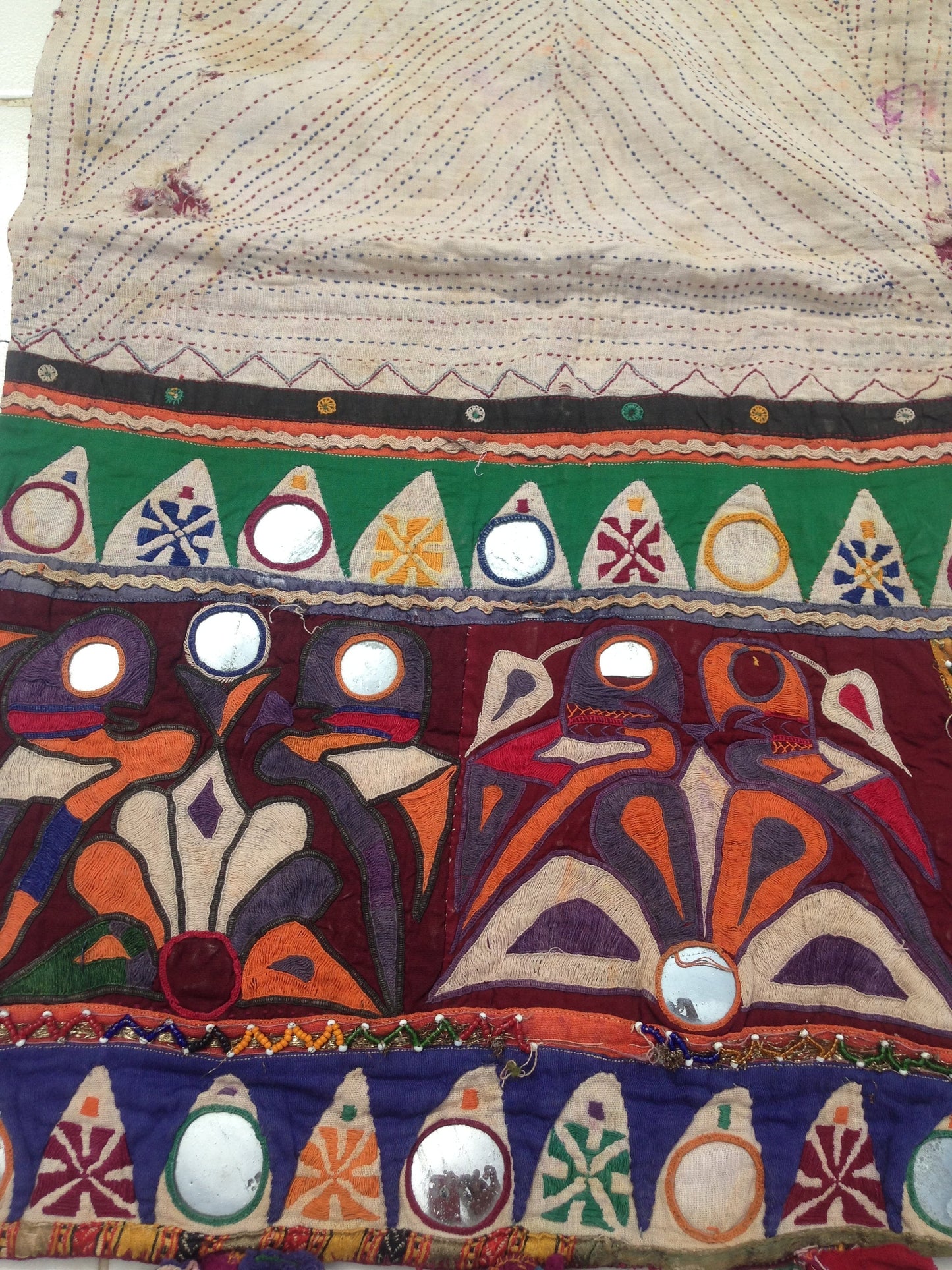 Vintage Hand Stitched Kantha, Banjara Dowry Bag/Pillow Case from Kutch With Hand Embroidery and Mirror Work