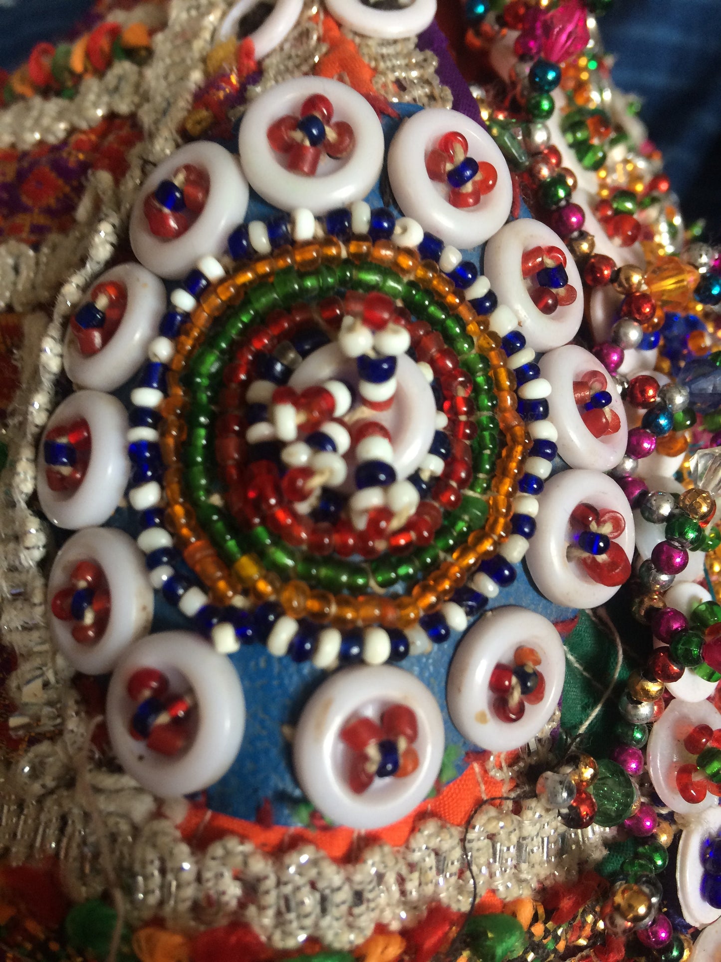 Vintage Gypsy Hand Embroidered Beaded Hat. Ceremonial Banjara Wedding Hat for Children with Silver Talisman