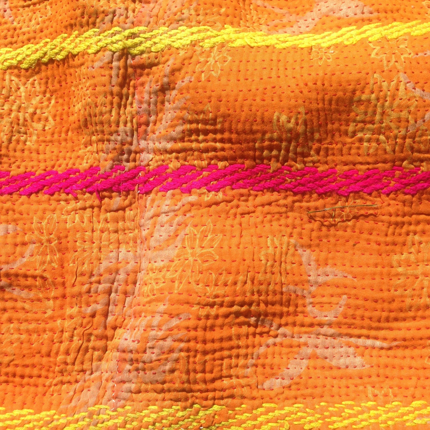 Orange And Pink Antique Kantha Patchwork Blanket/ Throw From West Bengal, India.