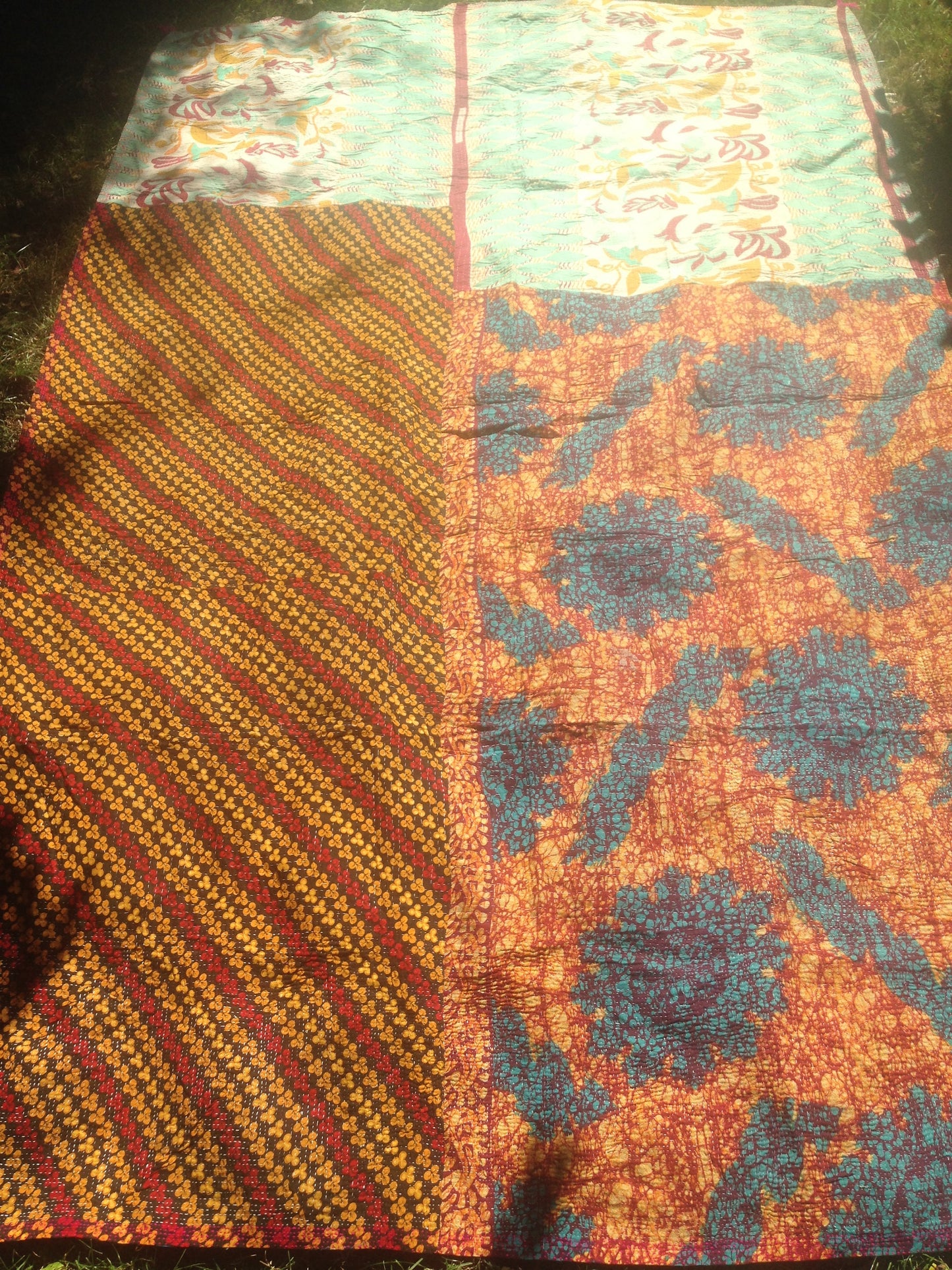 Vintage Hand-Stitched Kantha Throw Or Blanket From India