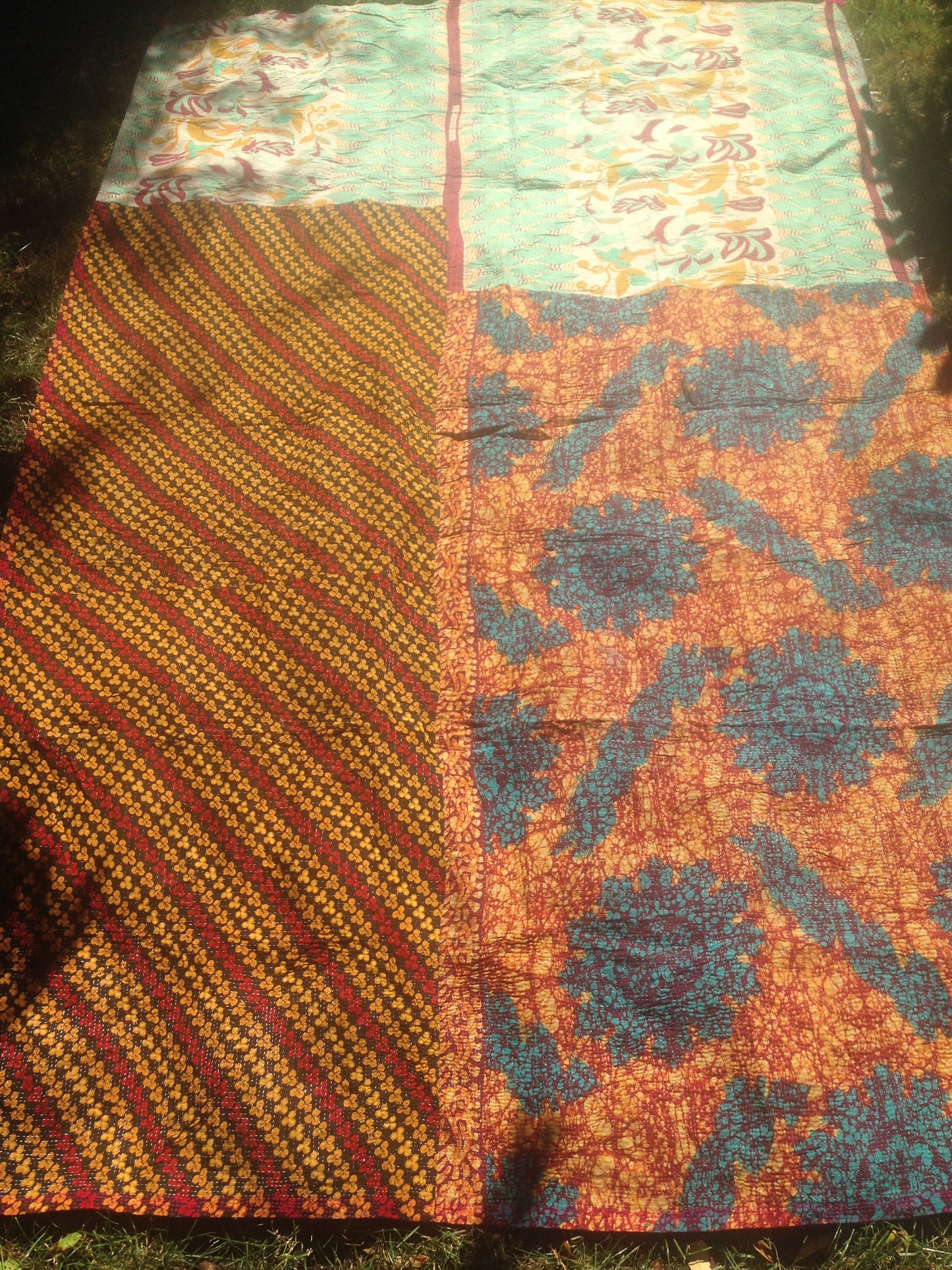 Vintage Hand-Stitched Kantha Throw Or Blanket From India