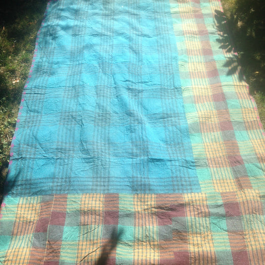 Vintage Hand-Stitched Kantha Throw Or Blanket From India
