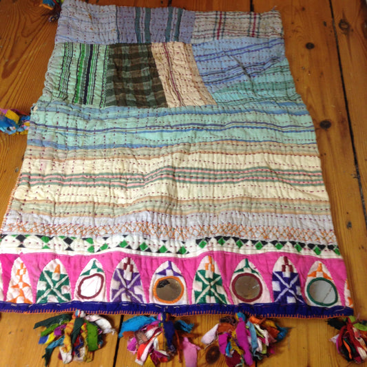 Antique Kutchi Dowry Bag/Cushion Cover With Applique. Mirror Work, Kantha and Hand Embroidery