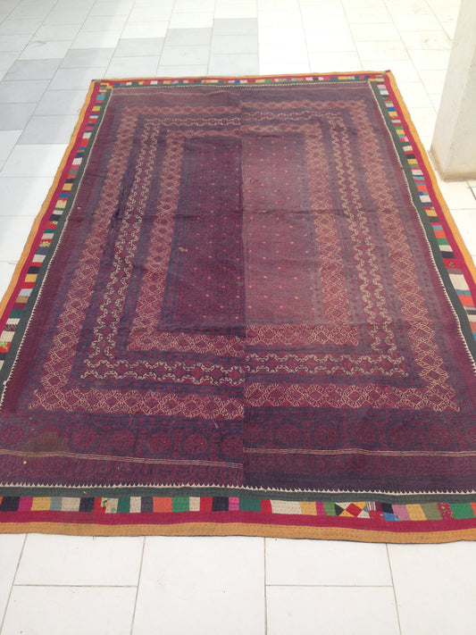 Rare Antique Ajrakh Block Print Kantha Patchwork Blanket Throw From Kutch, India