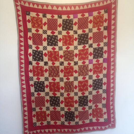 Antique Indian Patchwork Cotton Quilt With Applique