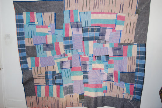 Hand Stitched Indian Kantha Siddi Quilt Made From Recycled Cotton Offcuts