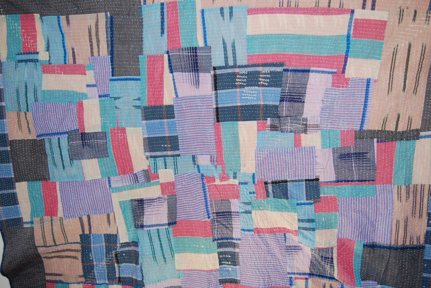 Hand Stitched Indian Kantha Siddi Quilt Made From Recycled Cotton Offcuts
