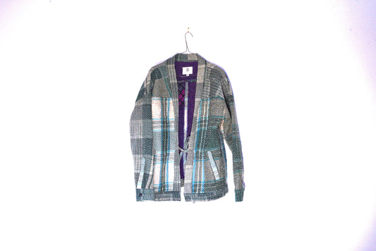 Fairtrade Indian Vintage Tartan Hand-Stitched Kantha Kimono Style Jacket -Unisex