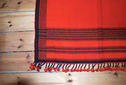Orange Handwoven Woolen Shawl Or Throw From Kutch, India