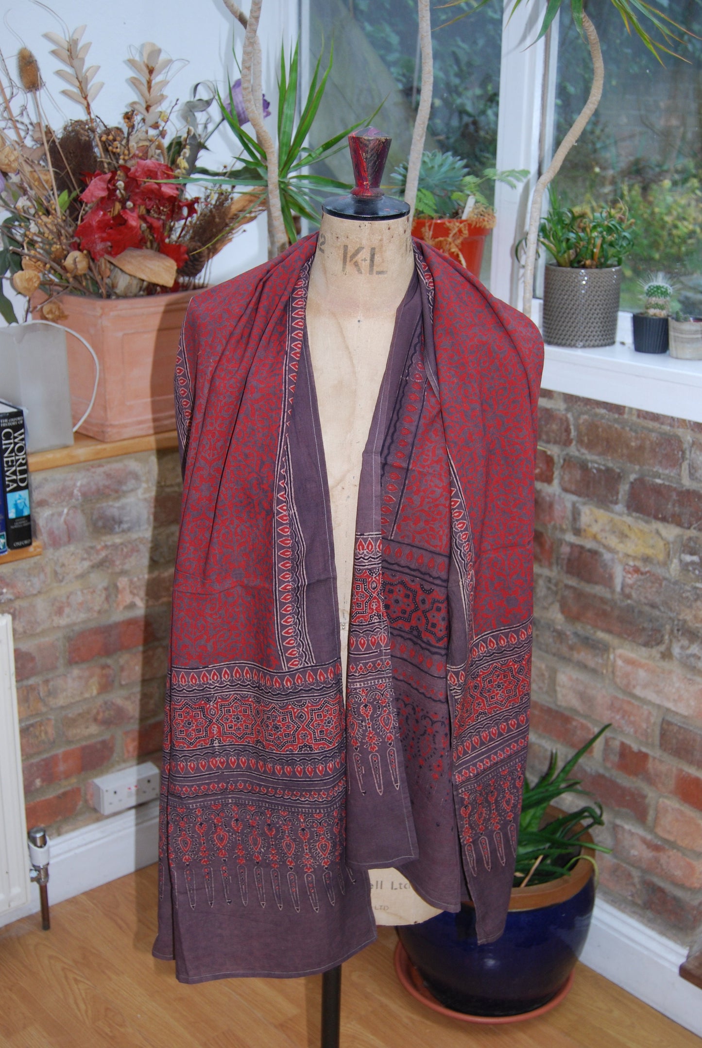 Naturally Dyed Indigo Ajrakh Block Print Cotton Scarf Shawl