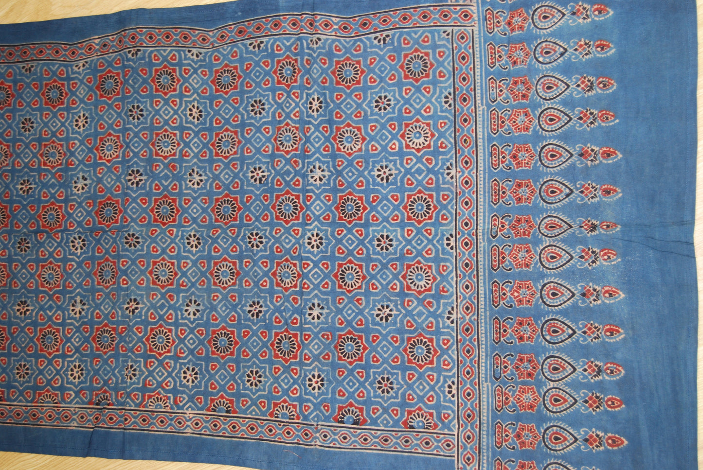 Naturally Dyed Indigo Ajrakh Block Print Cotton Scarf Shawl