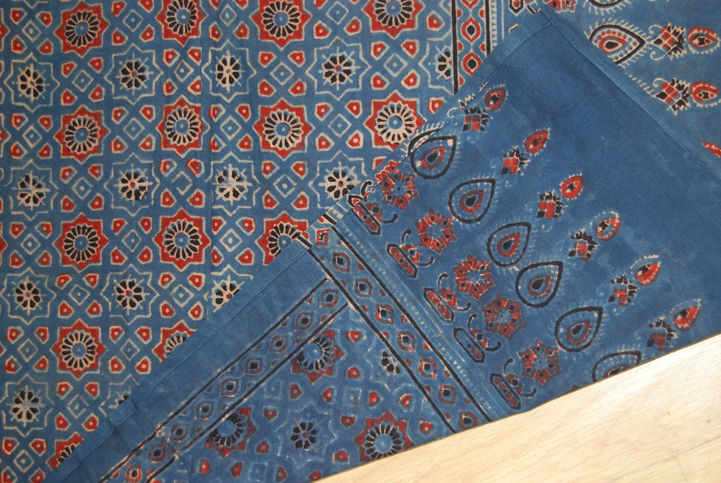 Naturally Dyed Indigo Ajrakh Block Print Cotton Scarf Shawl