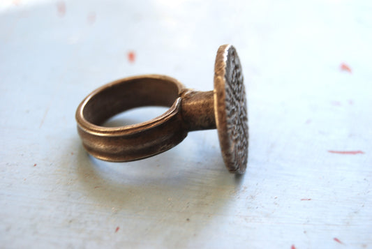 Silver Kutchi Antique Statement Ring From The Banjara Tribal Groups In Kutch, India