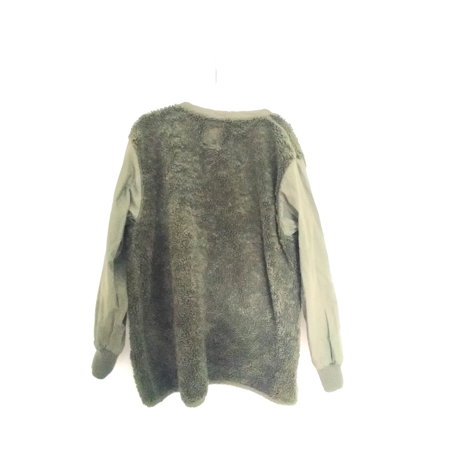 Vintage OD Fleece With Contrast Sleeves Army Kimono Cardigan Work Pile Liner Jacket
