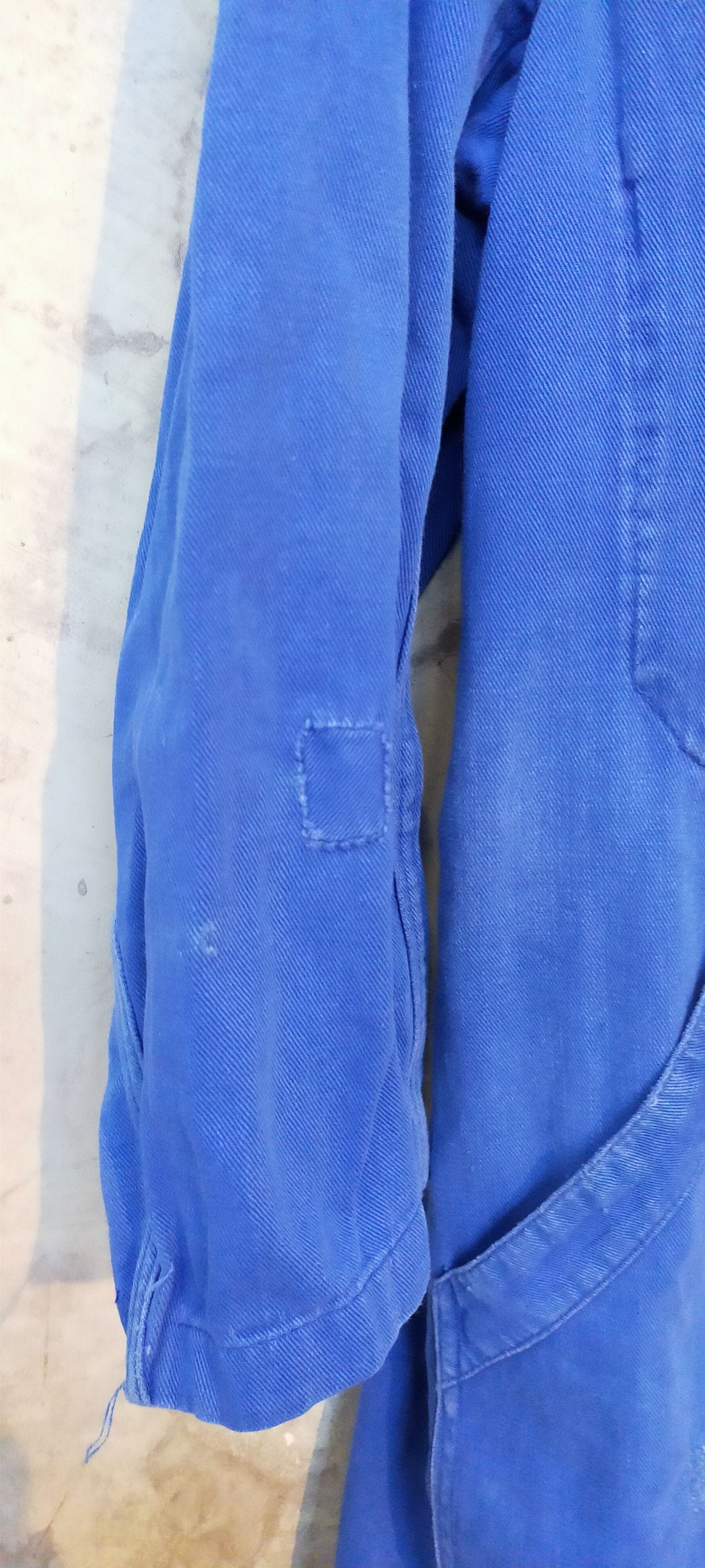 Vintage French Indigo Denim Chore Jacket Duster Coat Travail de Bleu