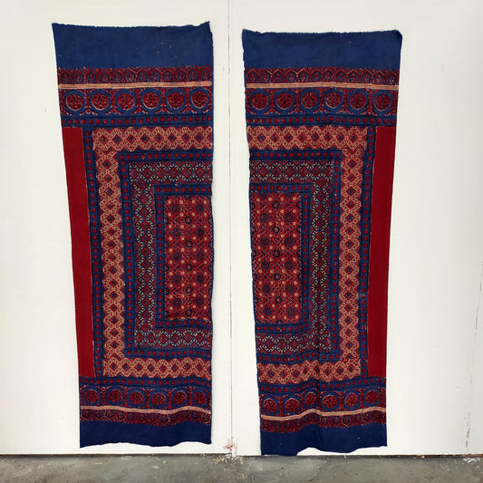 Two Naturally Dyed, Ajrakh Block Printed Throws, Shawls Or Fabric