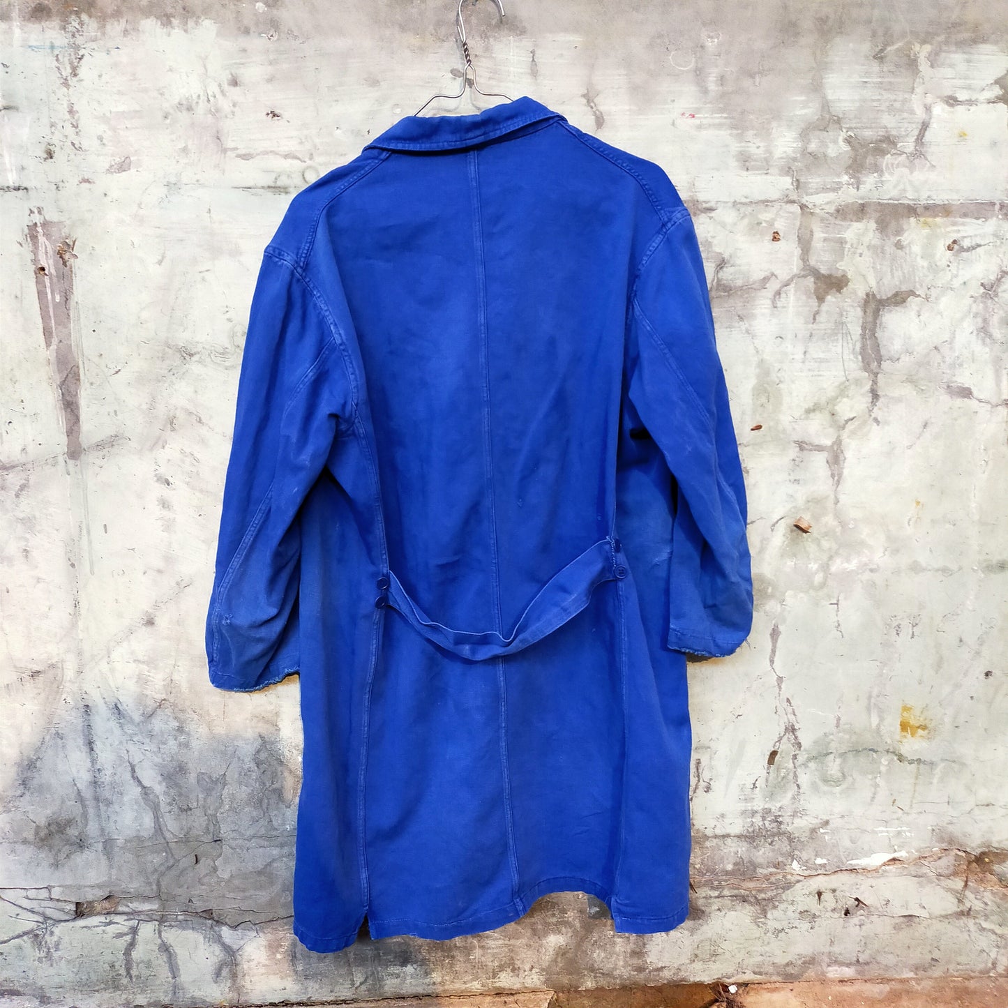 Vintage French Indigo Denim Chore Jacket Duster Coat Travail de Bleu