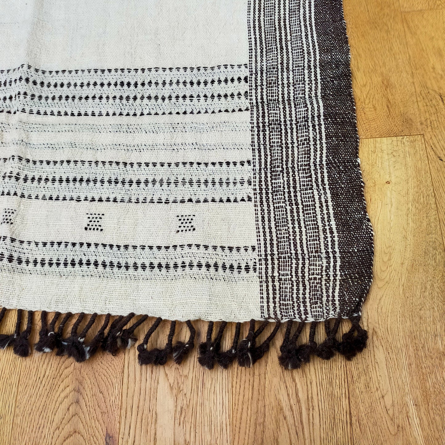 Khadi Handwoven Wollen Shawl From Kutch, India Cream And Brown