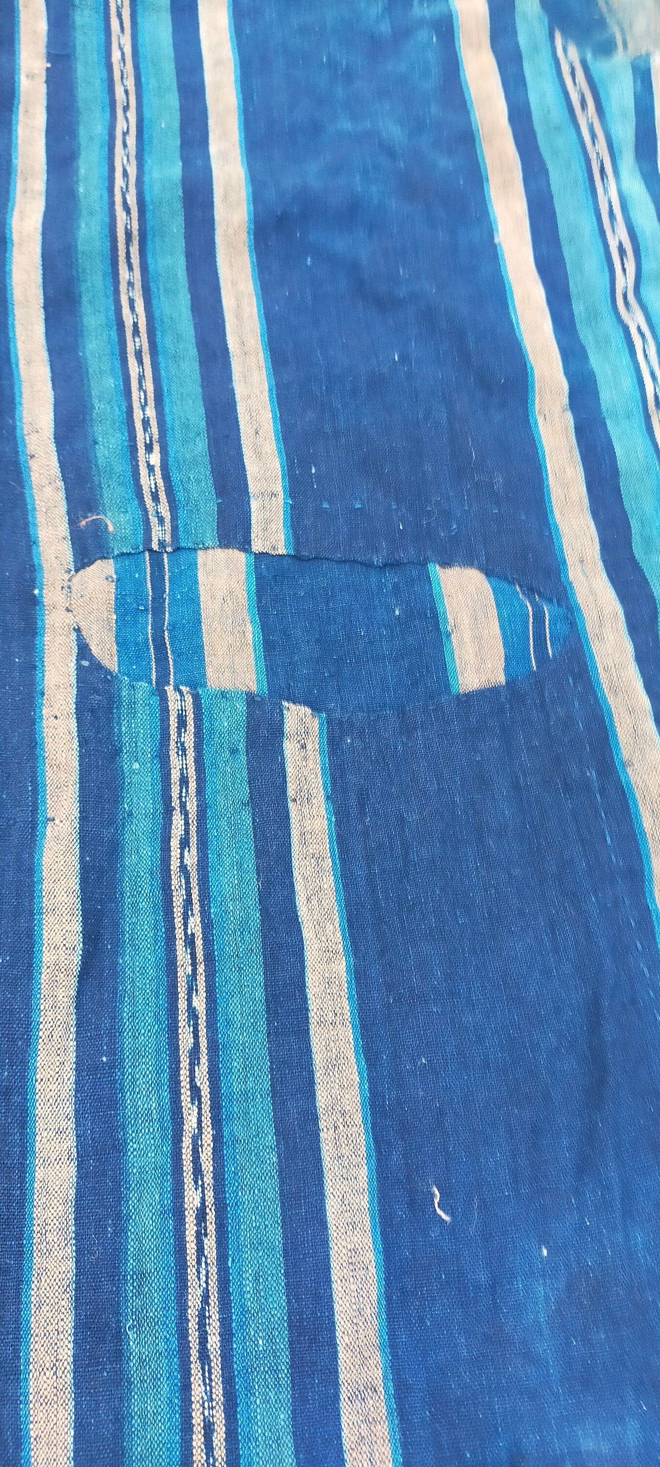 Japanese Boro Indigo Patchwork Cotton Handwoven Fabric