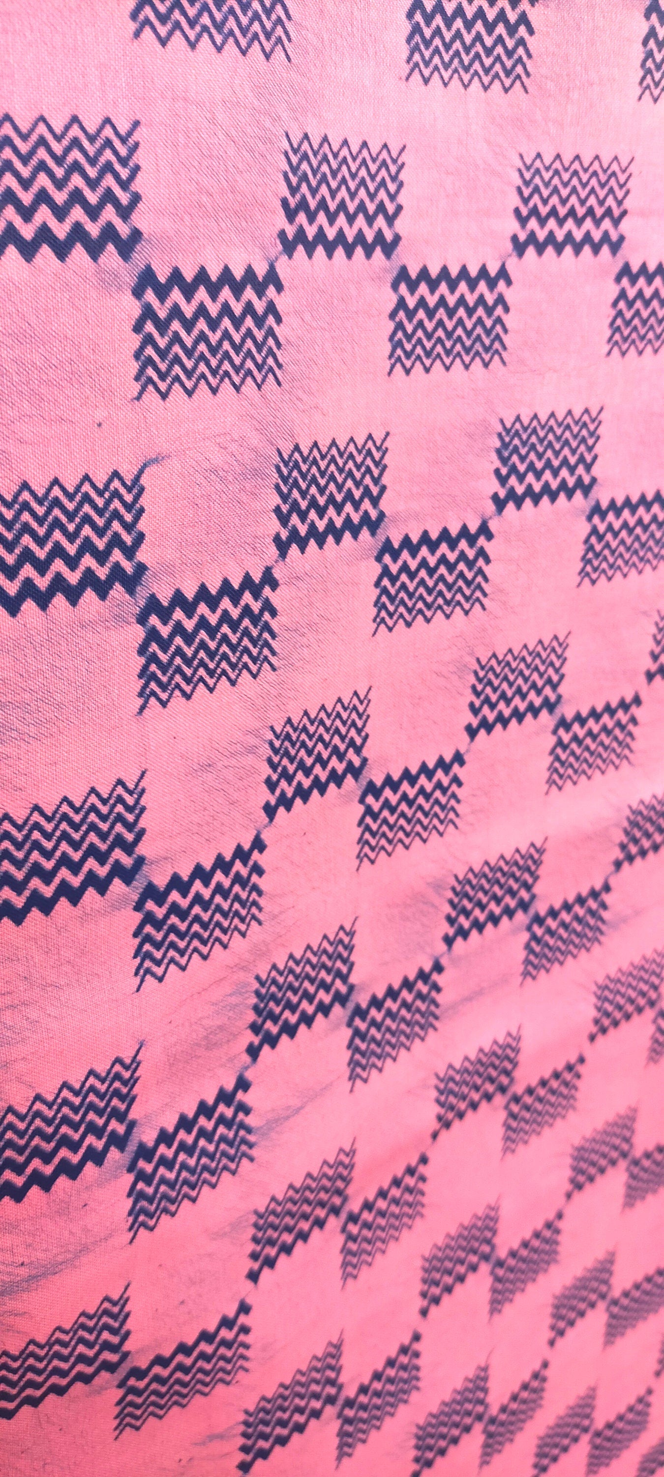 Two Pieces Of Pink and Blue Polished Cotton Batik from Ghana