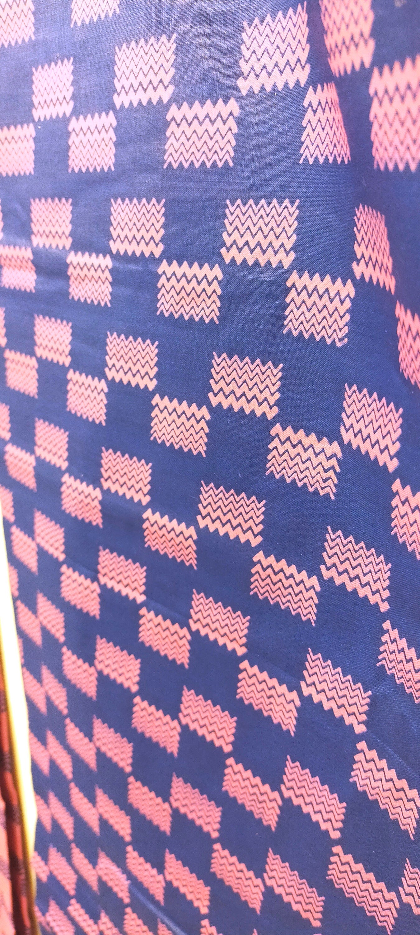 Two Pieces Of Pink and Blue Polished Cotton Batik from Ghana