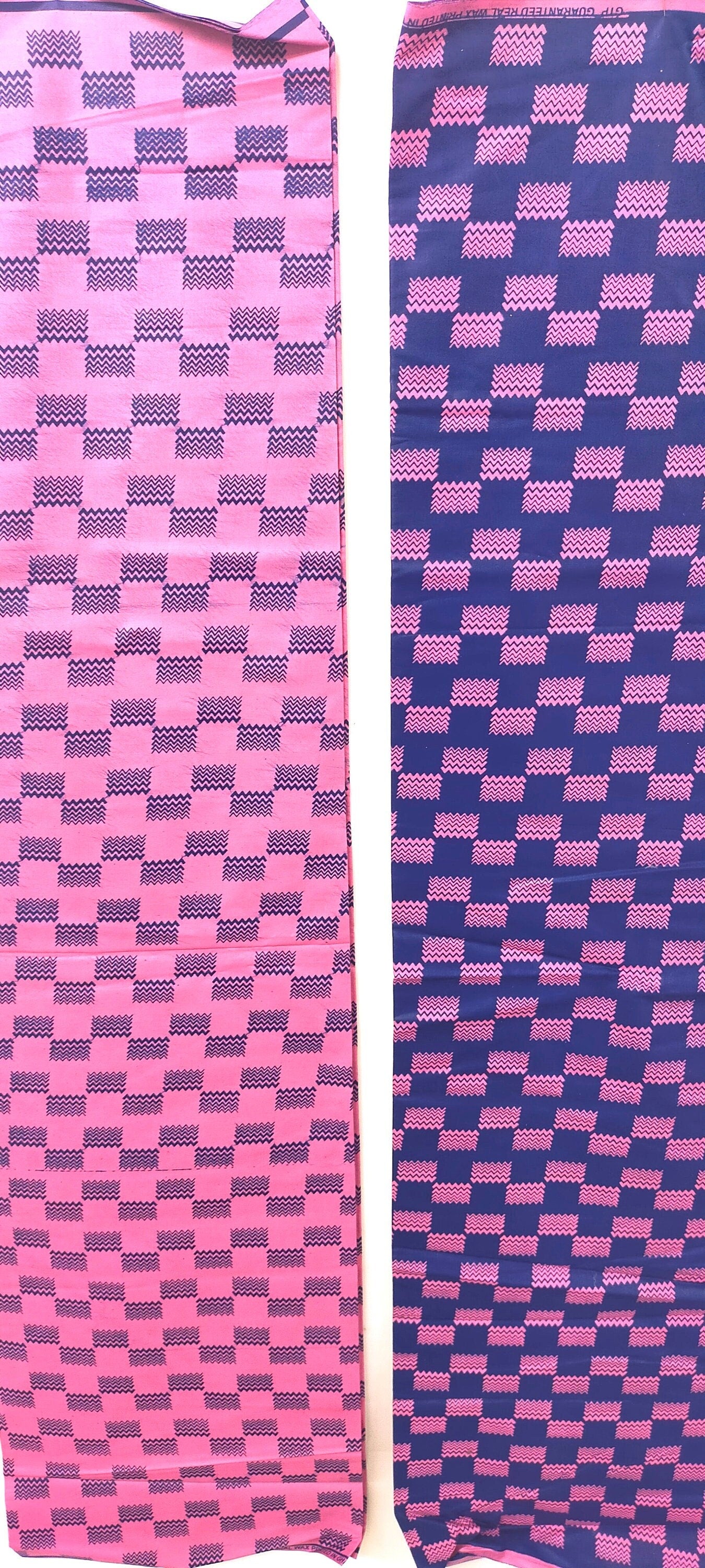 Two Pieces Of Pink and Blue Polished Cotton Batik from Ghana