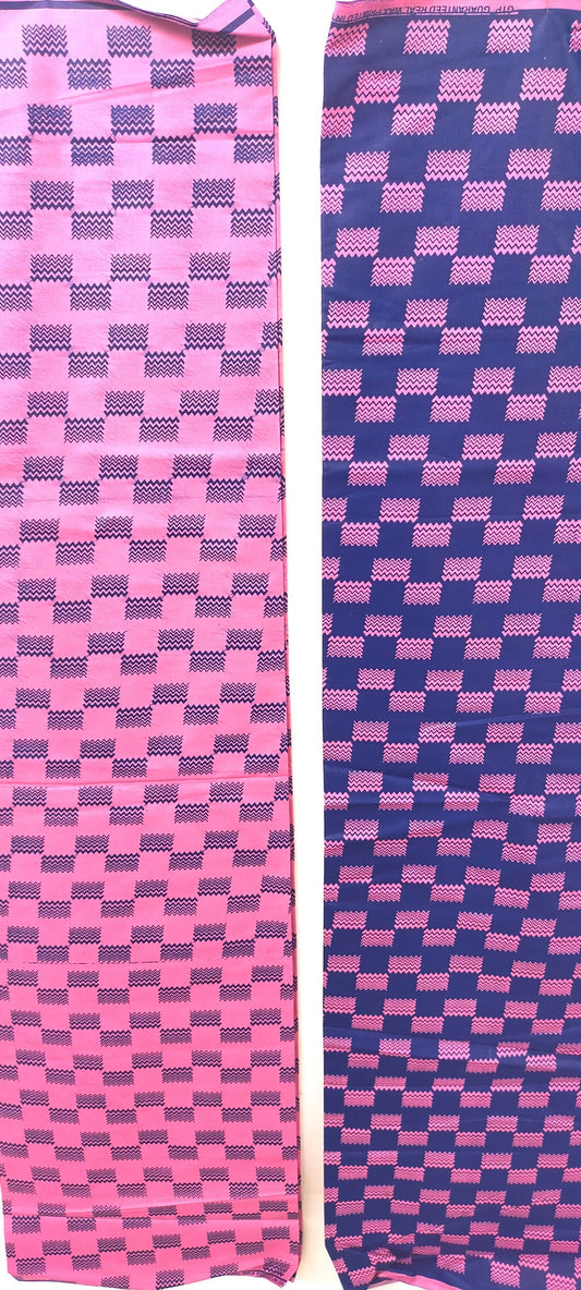 Two Pieces Of Pink and Blue Polished Cotton Batik from Ghana