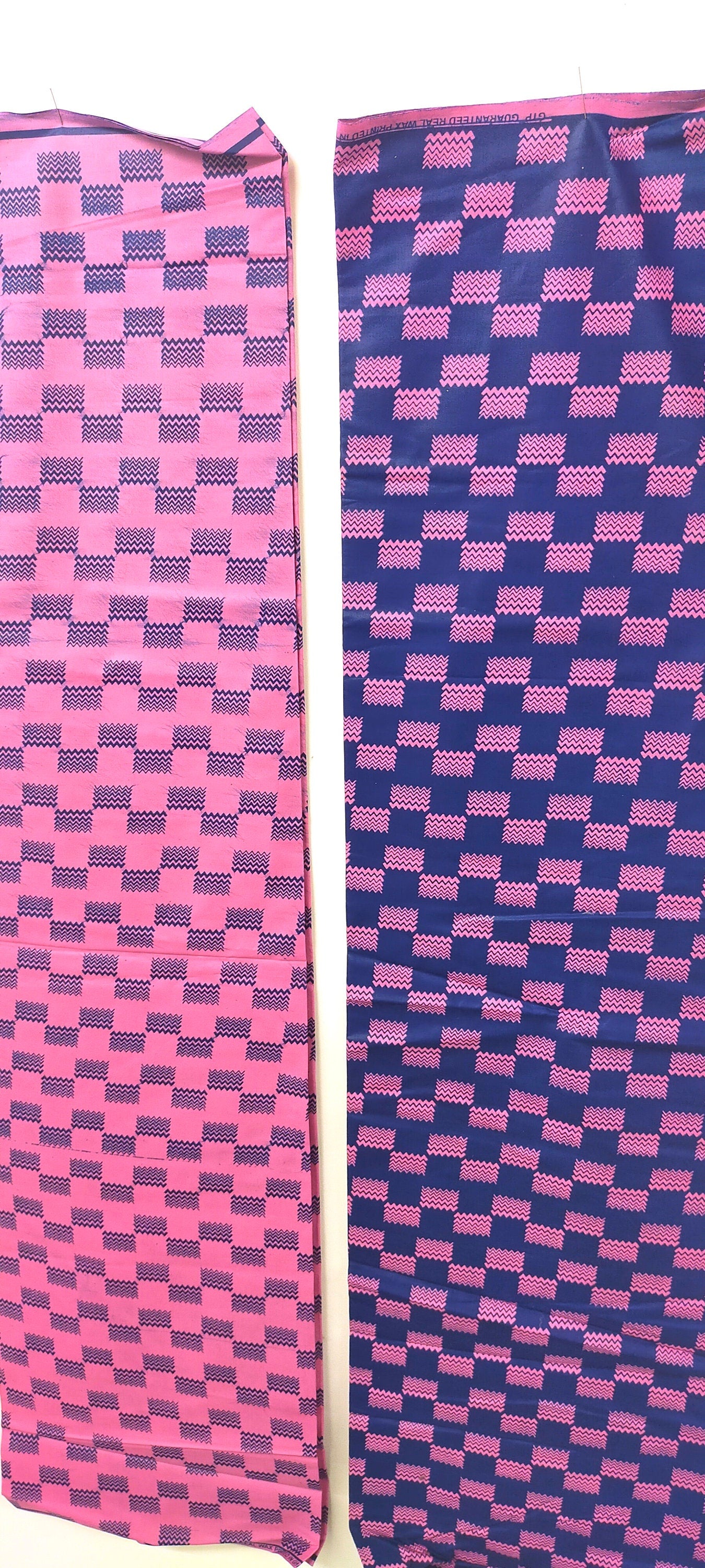 Two Pieces Of Pink and Blue Polished Cotton Batik from Ghana