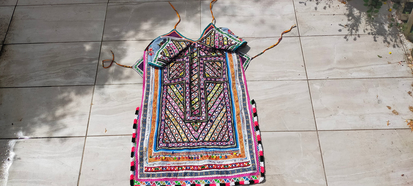 Intricate Hand Embroidered And Beaded Mirror work Banjara Tunic Dress Made By The Meghwal Nomadic Tribe From Kutch, Gujarat
