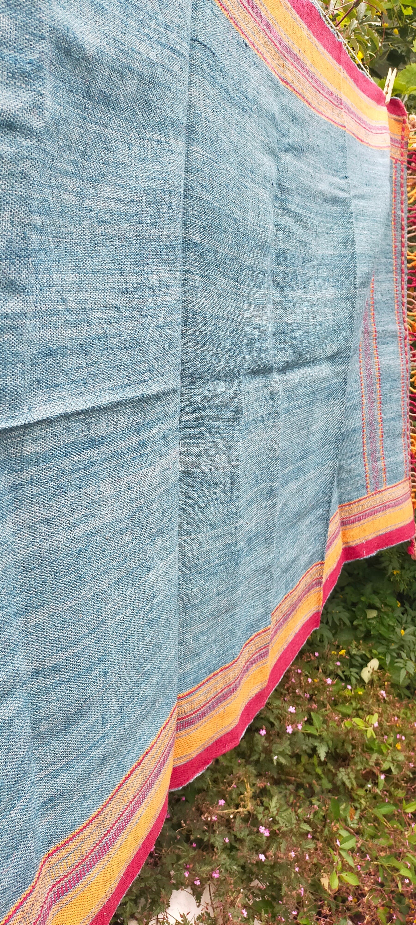 Handwoven Desi Wool Light Indigo Shawl/ Throw from Kutch, Gujarat