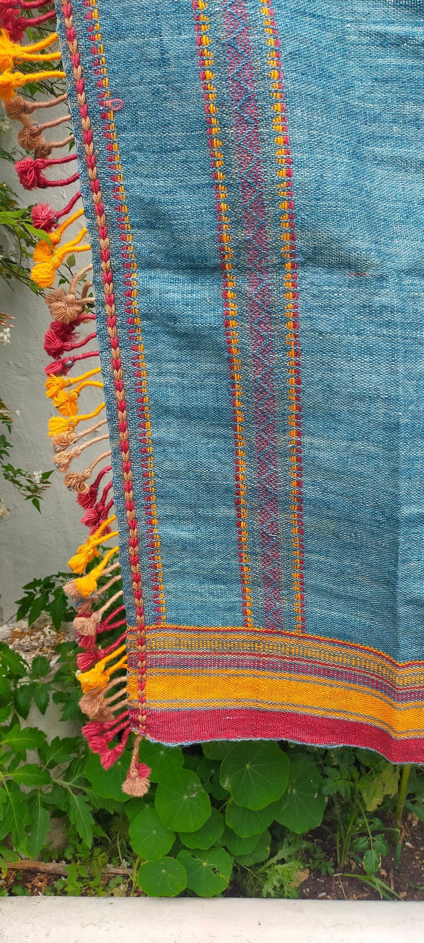 Handwoven Desi Wool Light Indigo Shawl/ Throw from Kutch, Gujarat
