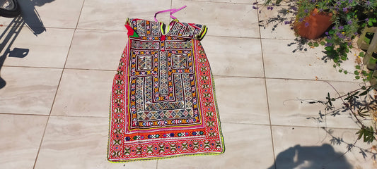 Beaded Mirror work Banjara Tunic Dress Made By The Meghwal Nomadic Tribe From Kutch, Gujarat - Hand-Stitched Embroidery