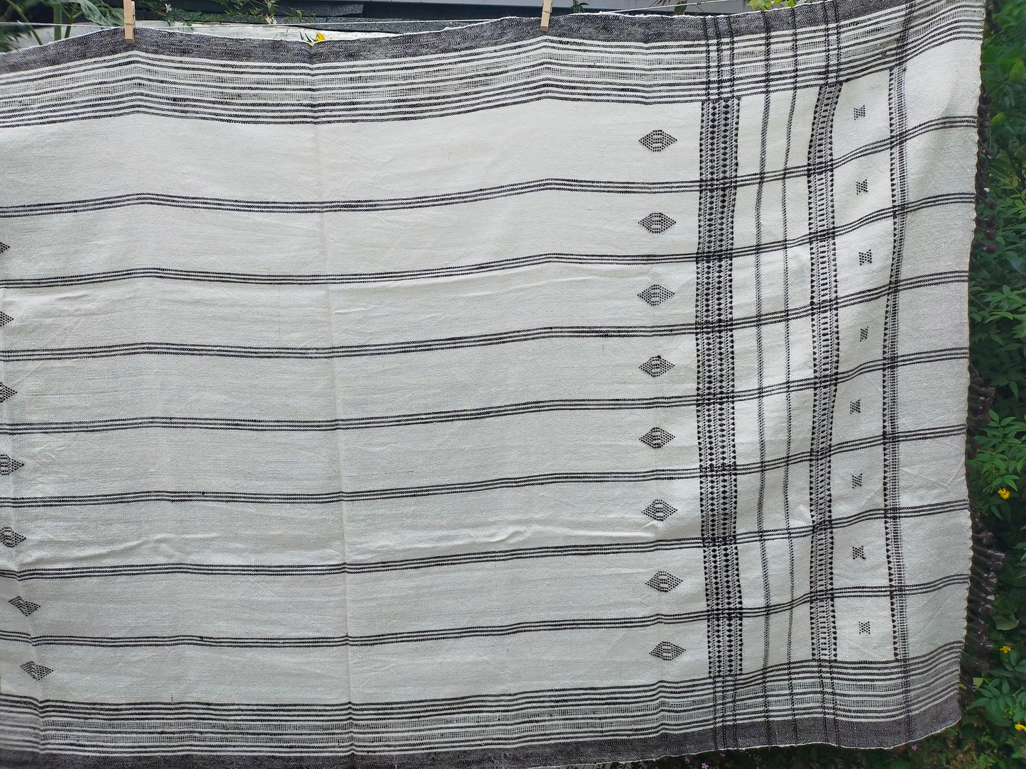 Large Handwoven Desi Wool (indian wool) Shawl, Throw Or Blanket In Natural Colours White